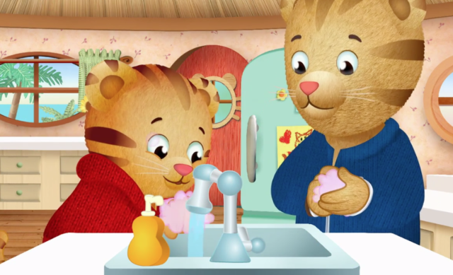 Animated cats wash their "hands"