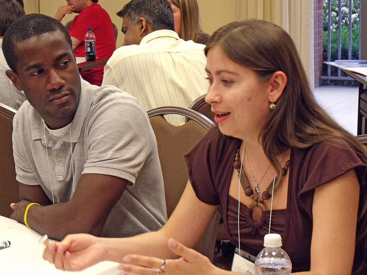 Man and woman having conversation
