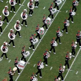 OSU Marching Band on the field from above