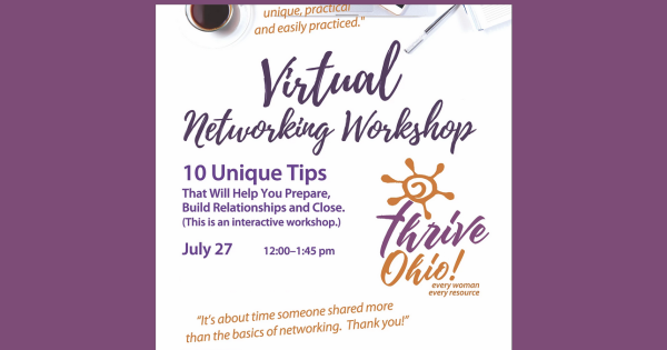Thrive logo and Virtual Networking Event details